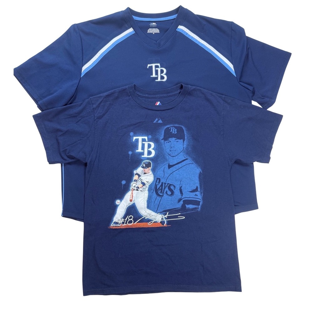 Tampa Bay Rays Mens Shirt Lot XL Ben Zobrist Majestic Graphic T-Shirt MLB Navy